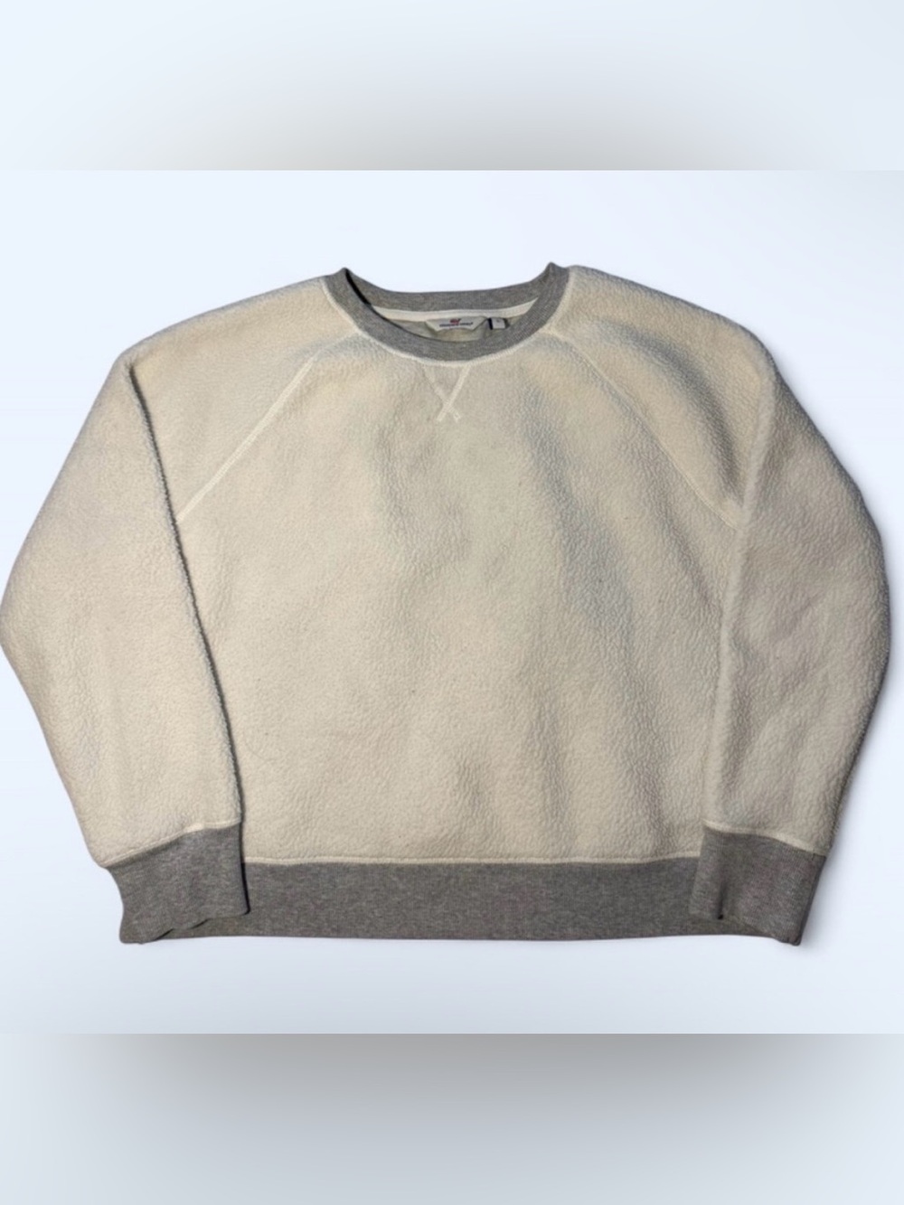 Vineyard Vines White sherpa fleece crewneck sweatshirt with gray trim large 🌀